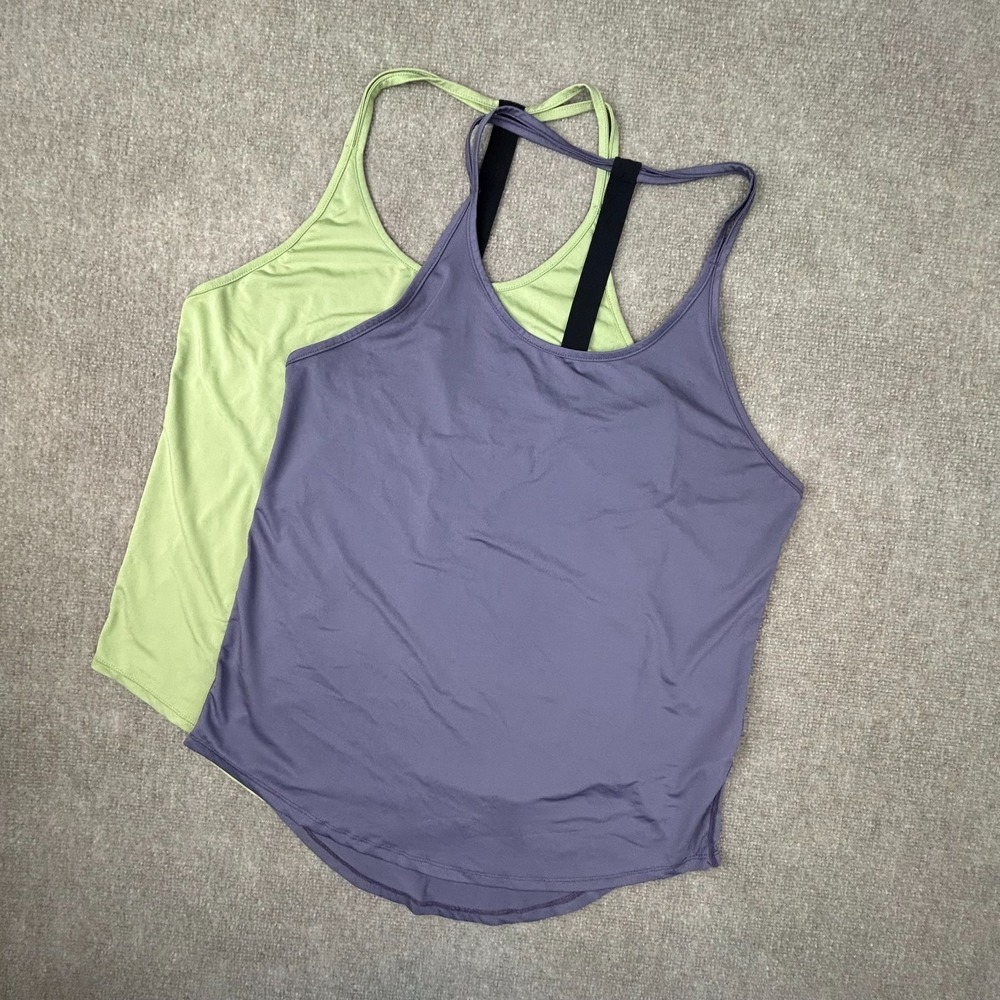 Icyzone Tank Top Womens Large Purple Green Scope Neck Racerback Workout Lot Of 2